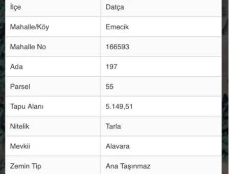 Datça İlçesi Avlana Mahallesinde 5200M2 Denize Yakın Yatırım İçin Uygun Satılık Arsa